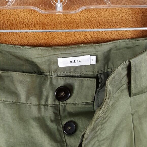 ALC Womens Pants Size 2 Green Tapered Pleated High Waisted Cotton Linen ALMA - Picture 6 of 11